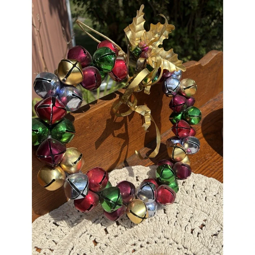 Vintage Metal Jingle Bells Christmas Wreath Metal Ribbon 11